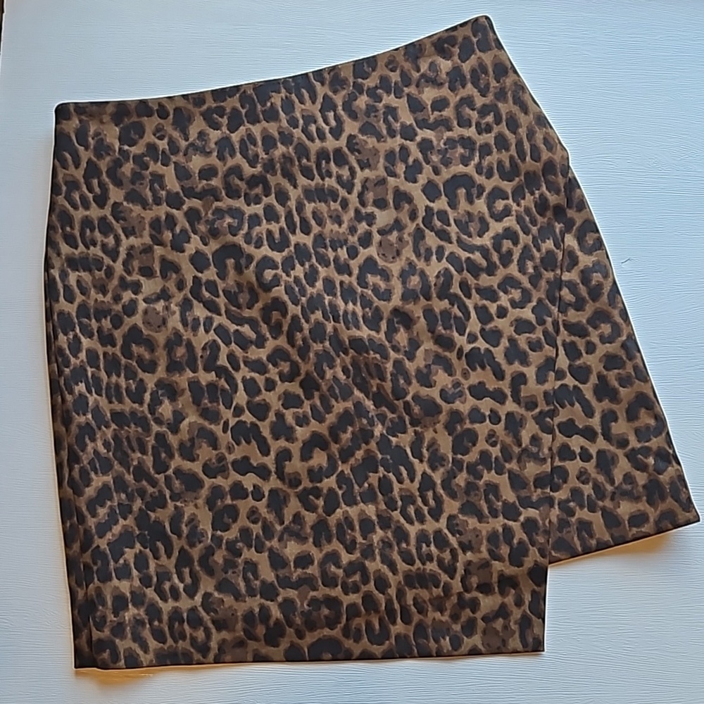 Ann Taylor Black Brown Leopard Print Asymmetrical Mini Skirt 2